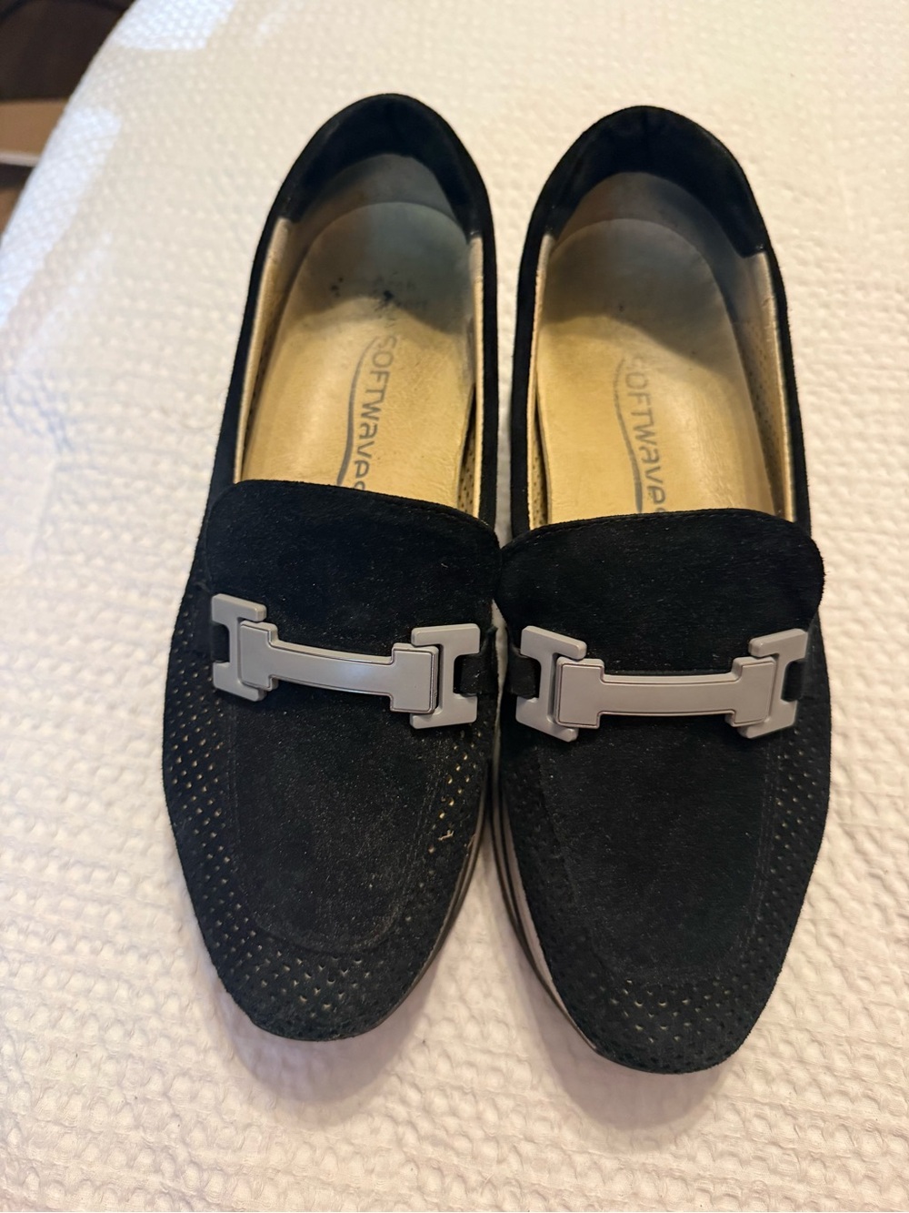 SoftWaves Black Suede Slip-On Loafers with Silver Bit